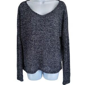 Ambiance Heathered Marled Navy White V-Neck Lightweight Long Sleeve Shirt Large